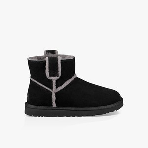 Ugg Classic Mini Spill Seam Women Classic Boots Black (6039MPNQZ)